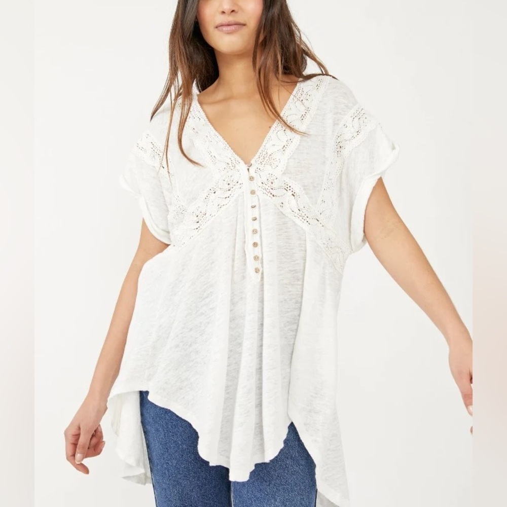 Free people nwt bohemian crochet oversize white cotton top blouse tunic